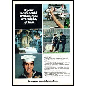 1974 US Navy Recruiter Recruiting Vintage Print Ad Pilot Fighter Plane Wall Art